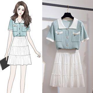 Short-sleeve Knit Top / A-line Skirt / Set