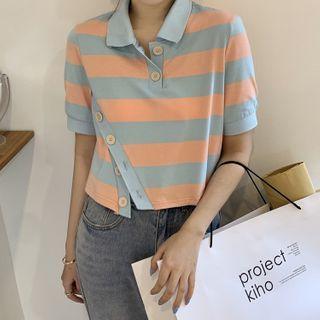 Striped Split Short-sleeve Top