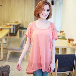 Short-sleeve Cutout-shoulder Dress