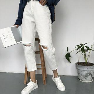 Plain Distressed Loose-fit Jeans