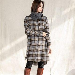 Round-neck Plaid Long Shirt