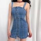 Spaghetti Strap Denim Mini Bodycon Dress
