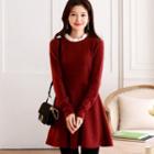 Contrast Frill-neck A-line Flare Dress