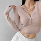 Slim-fit Deep V-neck Crop Knit Top
