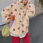 Cherry Print Faux Shearling Zip Jacket Almond - One Size
