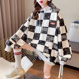 Checkered Paisley Print Hoodie