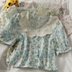 Peter Pan-collar Floral Crop Shirt