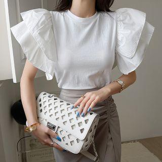 Ruffle-sleeve Monotone Top