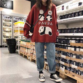 Panda Print Knit Sweater As Shown In Figure - One Size