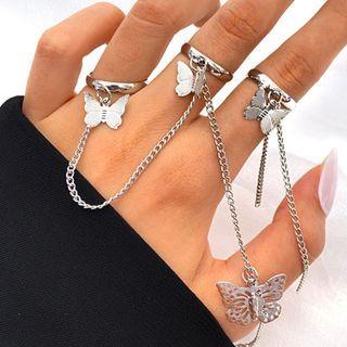 Set Of 2: Butterfly Chained Alloy Ring