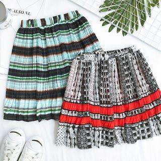Color-block Chiffon Elastic-waist A-line Skirt
