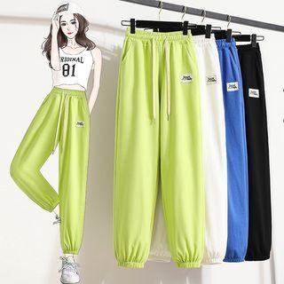 Lettering Lable Gathered Cuff Pants