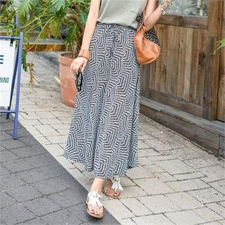 Drawstring-waist Patterned Maxi Skirt