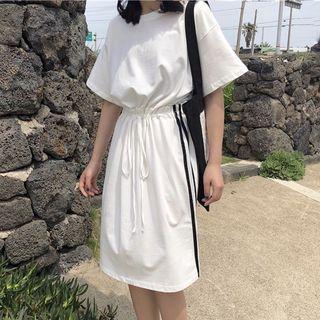 Drawstring Waist Lettering Short-sleeve A-line Dress