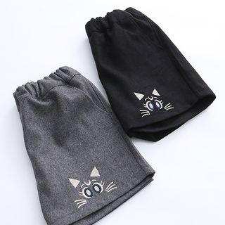 Embroidered Cat Wide Leg Shorts