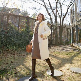 Faux-fur Trim Hooded Knit Coat