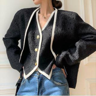Contrast Trim Button-up Jacket / Vest