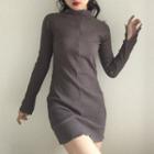 Half Zip Long-sleeve Mini Sheath Dress