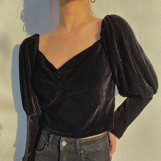 Cropped Boatneck Velvet Top