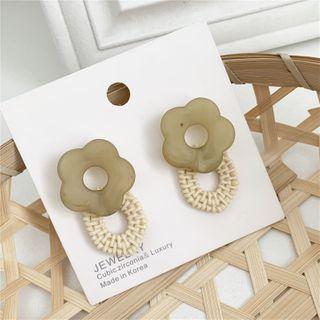 Flower & Woven Hoop Dangle Earring 1 Pair - Earrings - One Size