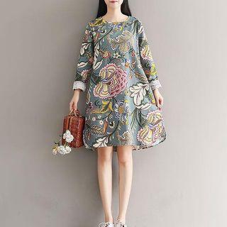 Round Neck Flower A-line Dress