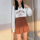 Print Sweatshirt / Pleated Skirt / Belt / Set