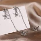 Flower Chained Earring 1 Pc - Flower - Silver - One Size