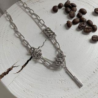Rhinestone Layered Alloy Necklace Xl1417 - Silver - One Size