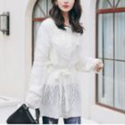 Lace Panel Buttoned Pointelle-knit Cardigan