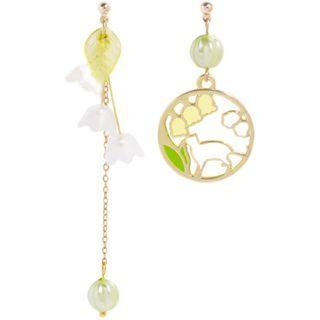 Cat & Flower Asymmetrical Dangle Earring