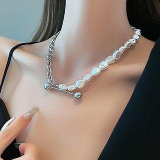 Bar Pendant Pearl Alloy Choker Silver - One Size