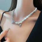 Bar Pendant Pearl Alloy Choker Silver - One Size