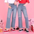 Strawberry Milk Lettering Ripped Wide-leg Jeans