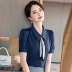 Short-sleeve Plain Blouse / Mini Pencil Skirt / Straight Leg Cropped Dress Pants / Set