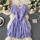 Floral Embroidered Faux Pearl Short-sleeve A-line Dress