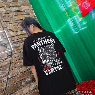 Short-sleeve Black Panther Print T-shirt