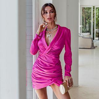 Long Sleeve Shirred Bodycon Dress