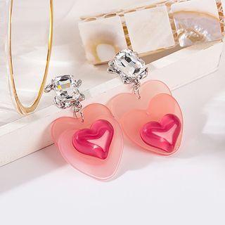 Heart Drop Earring 1 Pair - E5417 - Pink - One Size
