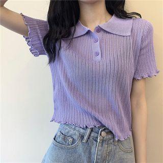 Short-sleeve Lettuce Edge Knit Polo Shirt