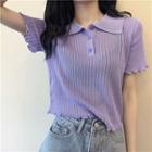 Short-sleeve Lettuce Edge Knit Polo Shirt