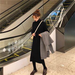 Plain Turtle-neck Long-sleeve Knit Dress