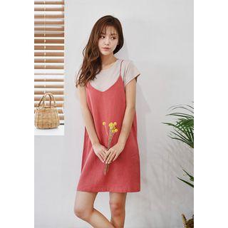 Spaghetti-strap Linen Mini Shift Dress