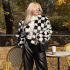 Checked Faux-fur Jacket Black - One Size