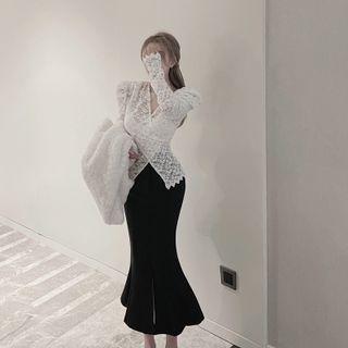 Long-sleeve Lace Top / Mermaid Skirt