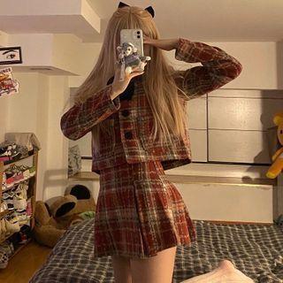 Plaid Jacket / Mini A-line Skirt
