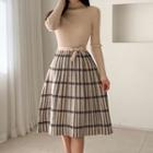 Mock Two-piece Long-sleeve Midi A-line Dress Almond - One Size