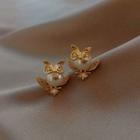 Owl Faux Pearl Rhinestone Earring 1 Pair - Earring - Silver - Owlfaux Pearl - Gold - One Size
