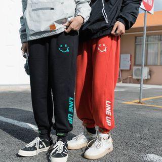Gather-hem Lettering Drawstring Waist Sweatpants