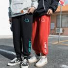 Gather-hem Lettering Drawstring Waist Sweatpants