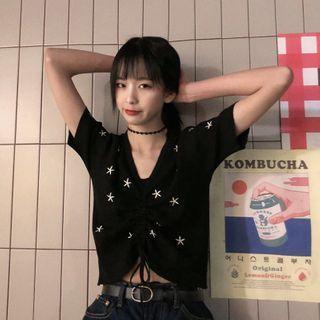 Star Embroidered Short-sleeve T-shirt Black - One Size